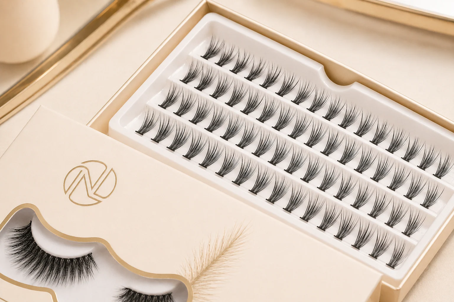 Nilia Luxe dramatic volume lash clusters arranged in a premium tray